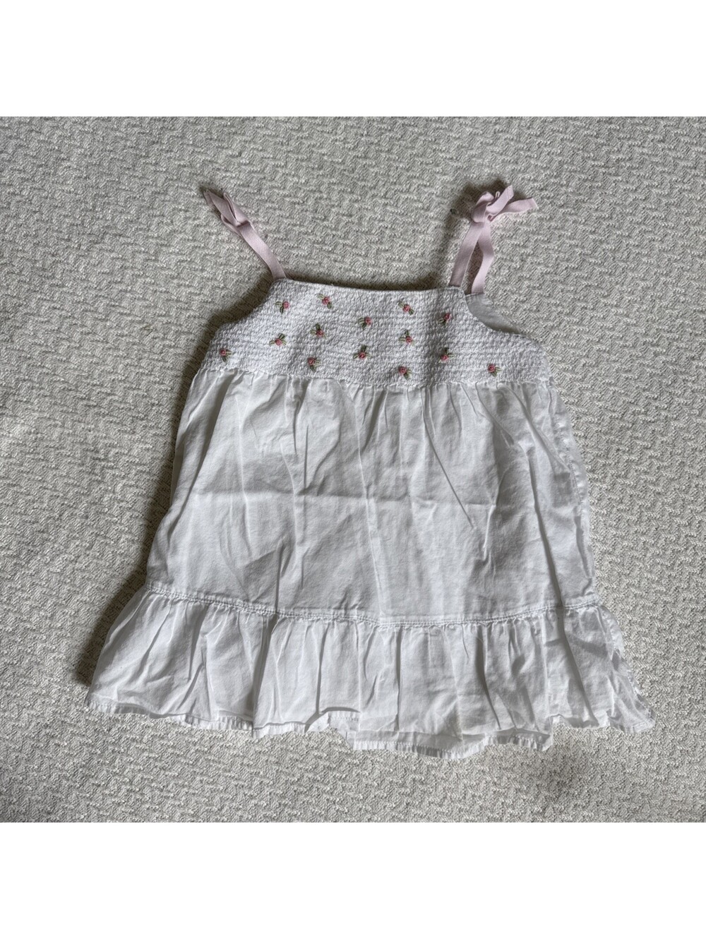 Vintage 2005 Gymboree White Floral Smocked Dress | Cottagecore Babycore 6-12M